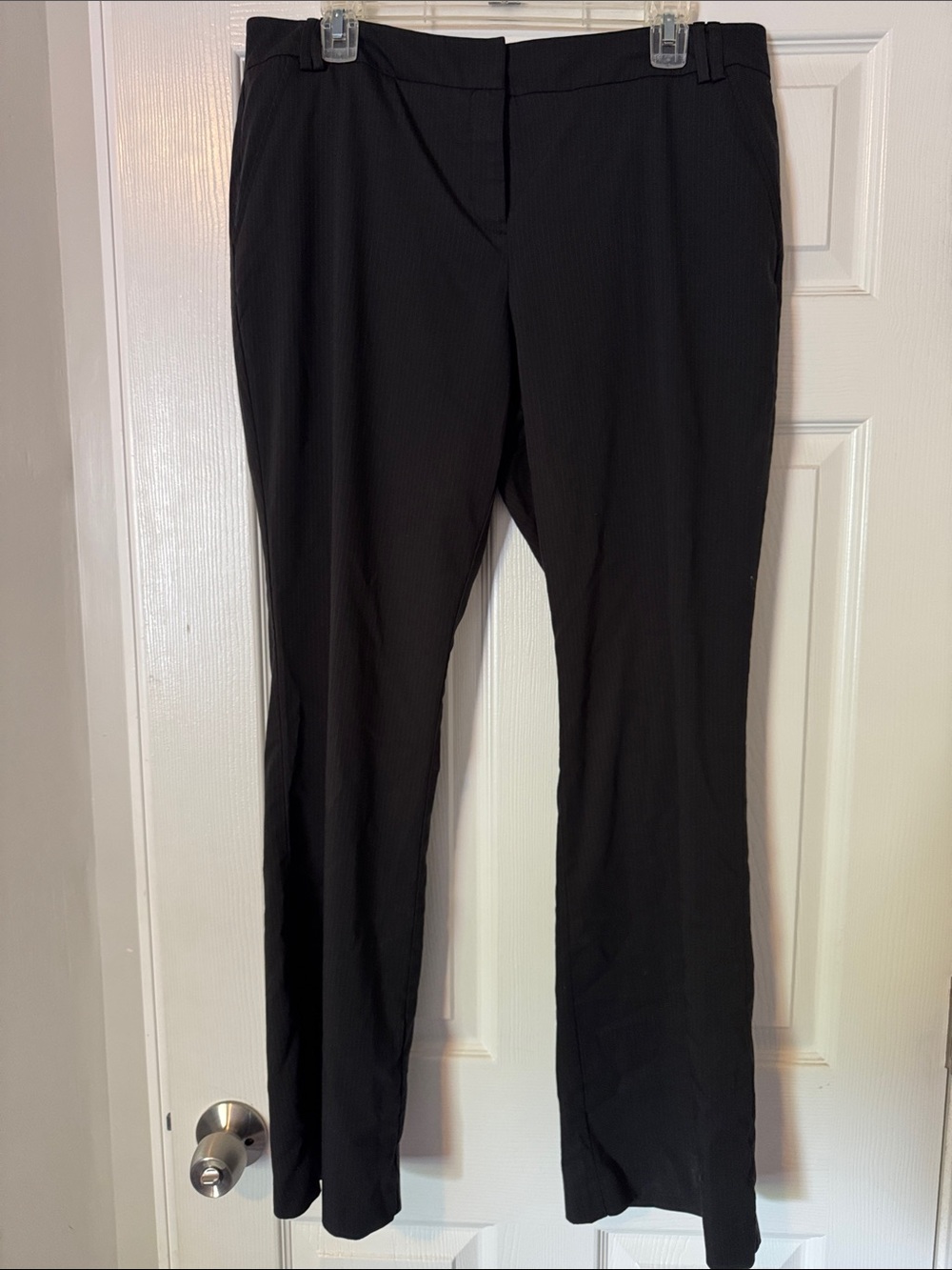 New York & Company Black Pin-Stripe Straight-Leg Dress Trousers